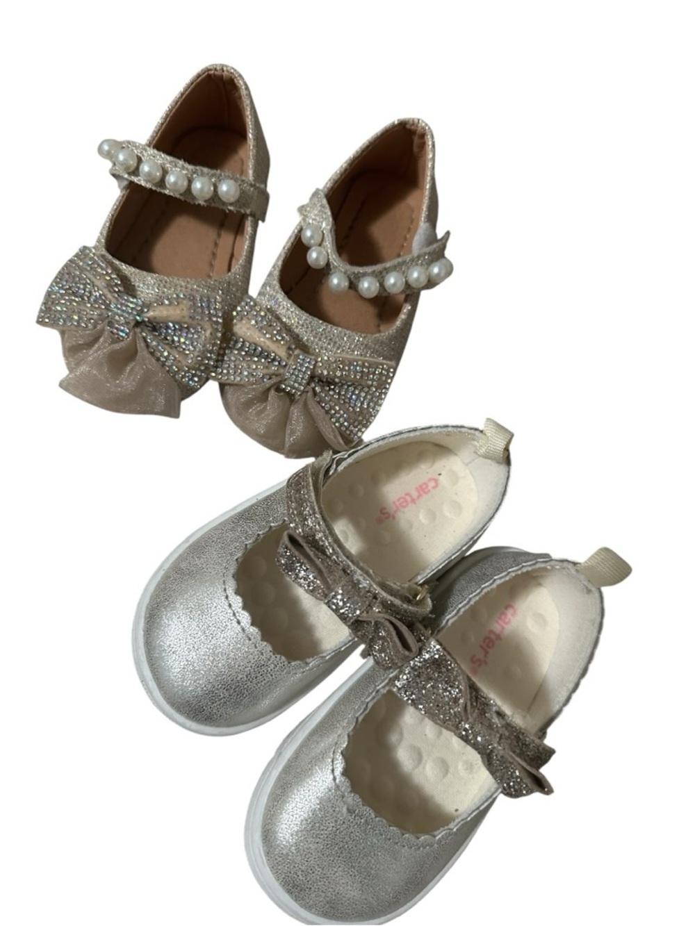 Girls Sparkle Pearl Strap Dress Shoes - Gold (2 Pairs)